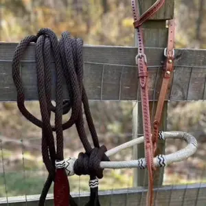 Complete Bosal Bitless Bridle Set Basketweave Tooled Headstall Nylon Mecate Rein Horse Size