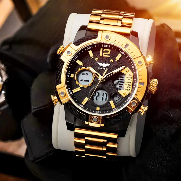 FEICE Men's Retro Cowhide Strap Wristwatch, Multifunction Quartz Analog Display with Luminous and Waterproof Features, Quartz Analog Watch, Multifunction Quartz Watches