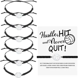 Volleyball Charm Bracelet Adjustable Woven Jewelry Softball Charm Bracelet with Cardboard Volleyball Team Gifts for Team Players