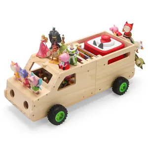 Wooden Storage Organizer for Toniebox - Bus Design with Wheels, Magnetic Display Shelf, Holds 30+ Tonie Figures, Pure Storage Not a Toy