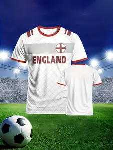 Men's England Flag Football T-Shirt, Breathable Moisture-Wicking Short Sleeve, All over Print, Sporty Fitted Style, Summer Outdoor Wear