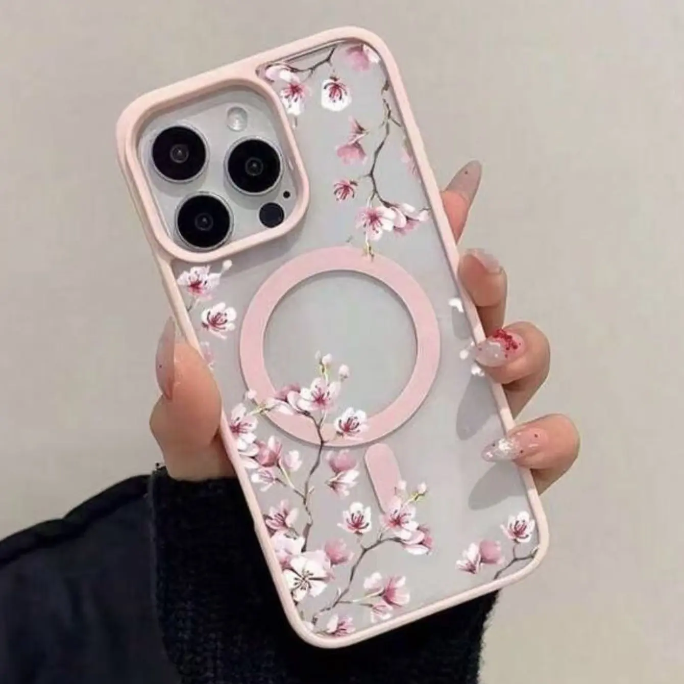Sakura Pattern Acrylic Anti-Drop Shockproof Phone Case Cover Protector Casing, Magnetic Ring Wireless Charging, Accessories, Fits Apple iPhone 17 17promax Air 16promax/samsung Models, Protective Cellphone Cover