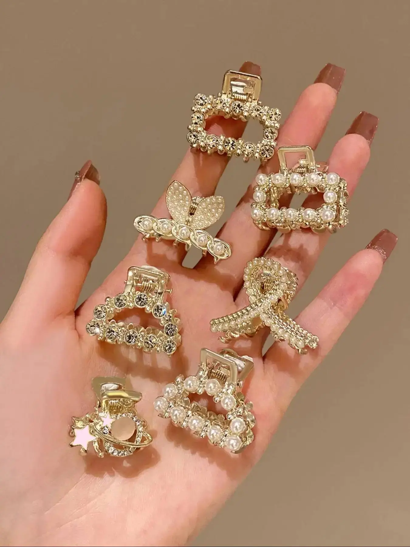 7 Pieces 2.5cm Cute Mini Faux Pearl Beaded Hair Claw Clips Set, Elegant Half Updo Accessories for All Seasons, Stylish Hairpins for Bangs, Super Cute Clips, Hairclips, Hair Claws Set