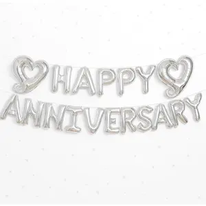 , Big  Happy Anniversary Balloons - 18 Inch | Happy Anniversary Decorations Banner |  Heart Balloons Banner Backdrop, Cursive Balloon for Party Decorations