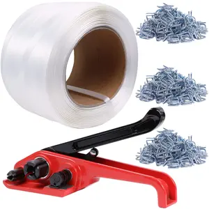 Banding Strapping Kit Pallet Packaging Tool, 3/4" x 1640' Woven Cord, Polypropylene Composite Banding Coil, 300 count Metal Buckles, Heavy Duty Tensioner Kit, 2000 lbs Break-Resistant Strength