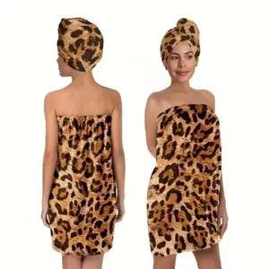 2026 New Euro-American Leopard Print Bath Set, Thickened Flannel Quick Dry Absorbent Bath Wrap with Matching Bath Cap, Luxury Soft Shower Bath Accessories for Home Spa Daily Use