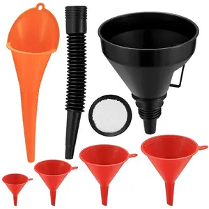 Funnel Set, Wide Mouth Fuel and Oil Funnels, Plastic Long Neck, Flexible Right Angle With Detachable Spout and Filter for Water/Gasoline/Coolant/Engine Oil