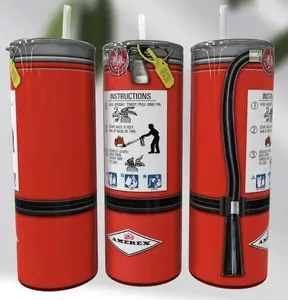 Fire Extinguisher Tumbler - 30oz Stainless Steel Double Wall Vacuum Flask with Straw and Lid - Drinkware, Drink