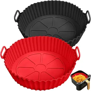Air Fryer Liner 2 Pack, 9 inch Non-Stick  Air Fryer Liners for 5 to 6 7 8 QT Square and Round Basket, Airfryer  Pot Baking Tray Oven Microwave Accessories, Red+Black