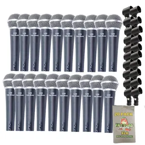 20 PACK Cardioid Dynamic Microphones & Clips by FAT TOAD | Vocal Handheld, Unidirectional Mic | Singing Mics Designed for Music Stage Performances & Professional Studio Recording or DJ Karaoke