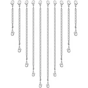 OHINGLT Necklace Extender 10Pcs Chain Extenders for Necklaces Bracelet, Silver Plated Stainless Steel Extension Chain for Women Jewelry Making