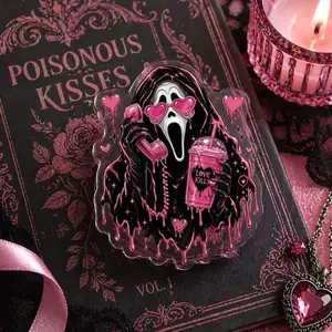 Spooky Cute Ghostface MagSafe Phone Grip: Pink Heart Horror Coquette Aesthetic Phone Holder, Gothic Gift for Halloween, Phone Kindle Holder