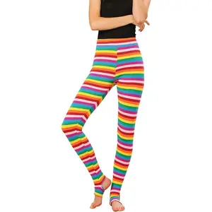 Women's Leggings Striped Tights High Waist Elastic Waistband Party Yoga Stirrup PantsGift