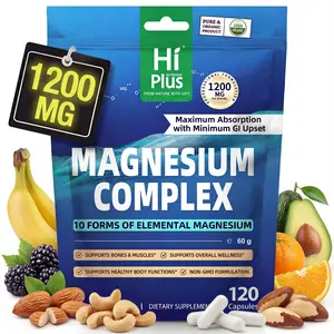 HiPlus Magnesium Complex 1200mg - 10 Forms Full Spectrum Blend - High Absorption Supplement with Glycinate, Malate & Citrate - Supports Sleep, Calm, Muscle Recovery & Bone Health - Vegan - 120 Capsules