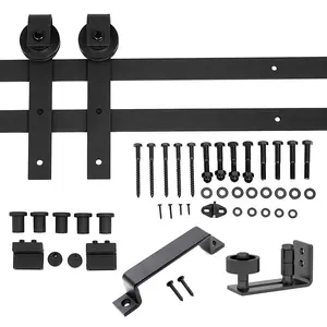 D ProTool CRAZY ELF 6.6FT Heavy Duty Sliding Barn Door Hardware Set with Adjustable Floor Guide J Shape Hangers Pull Handle Matte Black Finish Fits 24-36 Width Doors 220 lbs Capacity