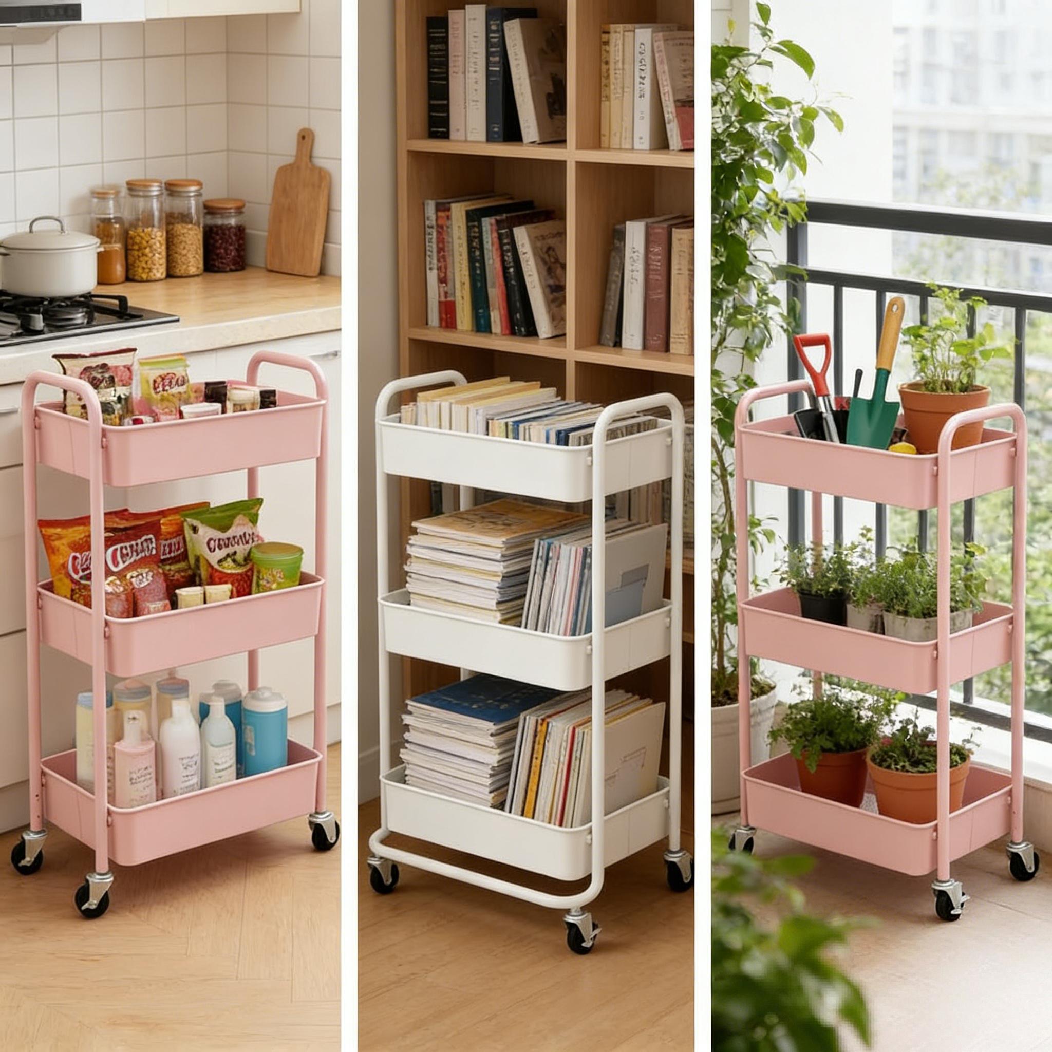 3-Tier Rolling Metal Mesh Storage Cart Heavy Duty Utility Organizer Rack with Lockable Wheels 66lbs Capacity for Candy Jar Kitchen Bathroom Office Garage Closet