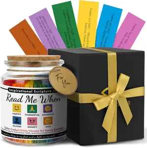 Verse Jar - 96 Color-Coded Scripture by Emotion - Jar w/Cork - Read Me When Verses Jar & Prayer Cards - Birthday & Christian Gift Box for