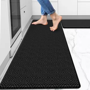 Kitchen Mat 2 count Kitchen Rugs Cushioned Anti- Rug  Standing Desk Mat Kitchen Mats for Floor Kitchen Rug Set for Kitchen, Sink, Office 17.3"30"+17.3"59" Black
