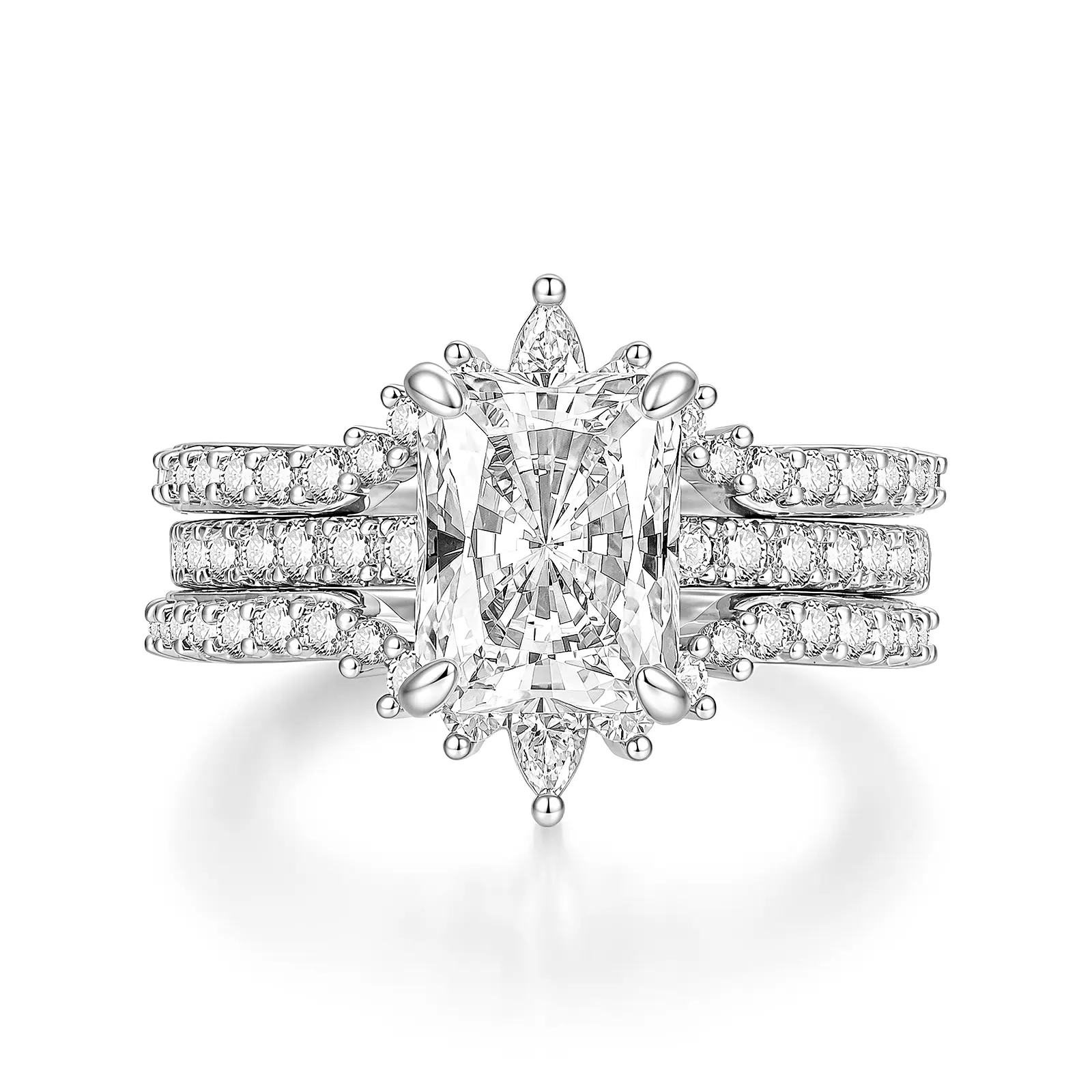 EAMTI 14K Gold Plated Bridal Ring Sets 3CT Square Cut Cubic Zirconia Engagement Promise Rings for Her Wedding Bands for Women