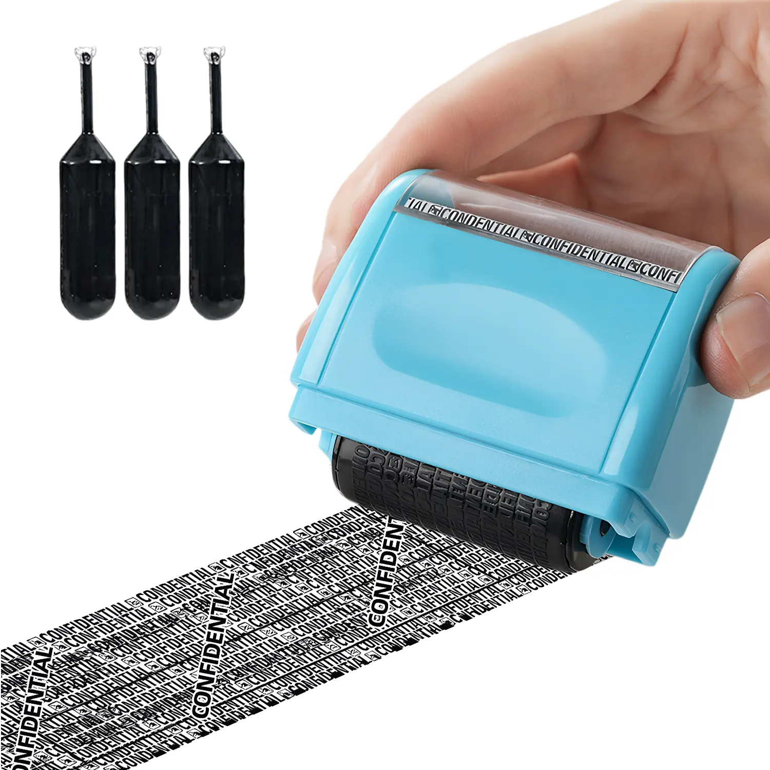 Identity Theft Protection Roller Stamp Set with 3 Refill Inks, Privacy Guard Stamp for Hiding Address & Personal Information, Security Roller for Mails, Bills, Packages & Documents