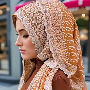 Handmade Embroidered Muslim Headscarf, Pure Silk, Long, with Adjustable Toggle Closure, Breathable, for Ramadan, Middle East, Islamic, Arab, Malaysia
