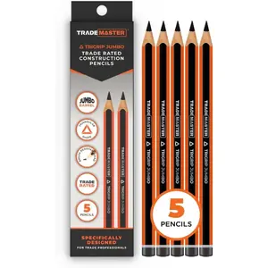 Pack of 5 Carpenters Pencils, Jumbo Barrel Builders Pencil, Hard Lead Construction Pencils for Marking Wood, Brick, Concrete & Plasterboard, Work Pencil for Builders
