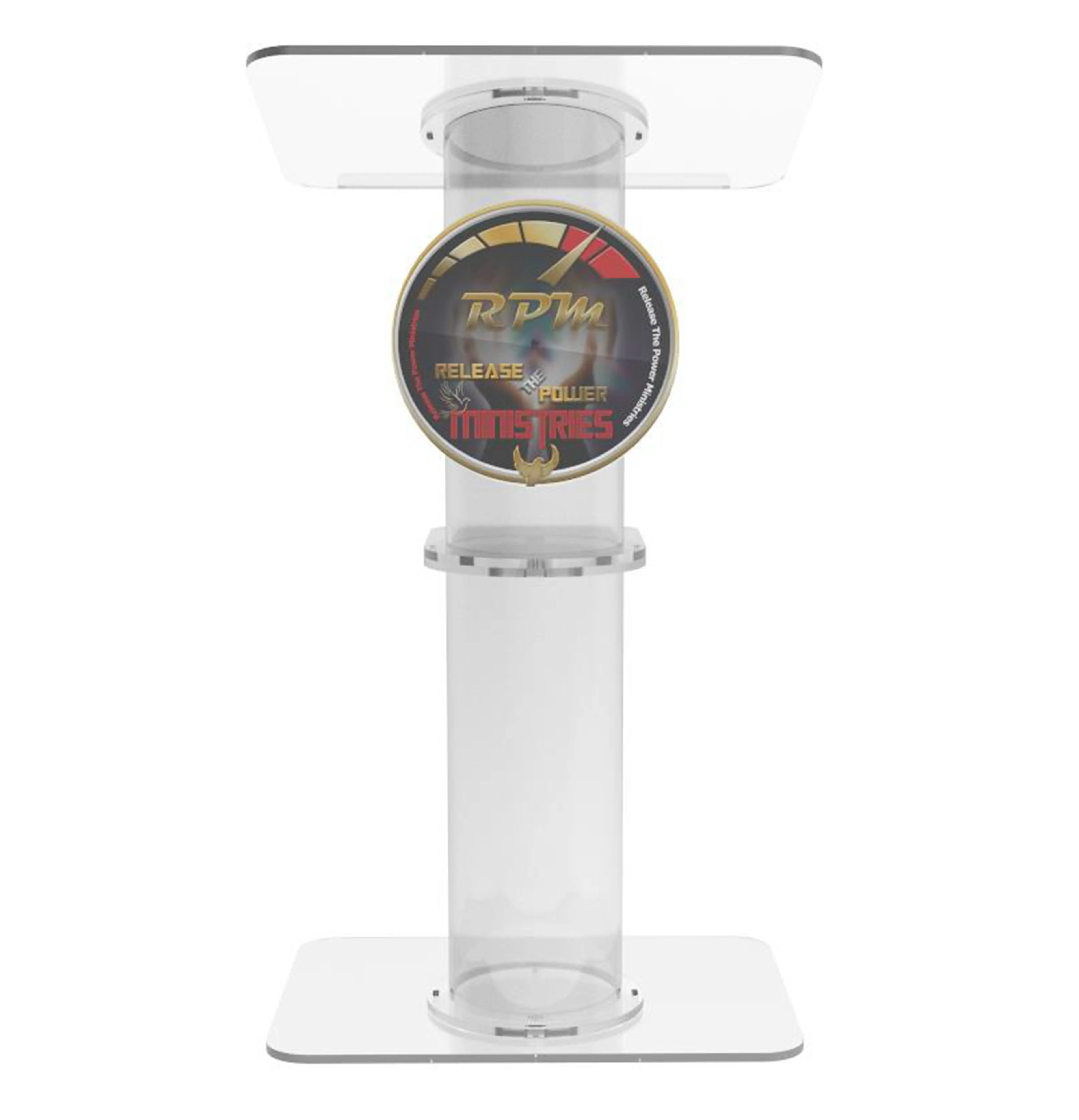 Clear Church Pulpit Event Lectern Plexiglass Acrylic Debate Podium School Simplicy Design 23.3" Wide X 17" Deep X 42" Tall Portable with Cup Holder Tab Custom Color Logo 12X12" Included-NF