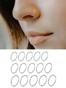 15pcs/set Plain simple Stainless Steel Nose Ring, Classic popular Cuff Nose Ring, Nose Piercings Kit, Fashion Body Piercing Jewelry Accessories for Women and Men, Nose Rings Set