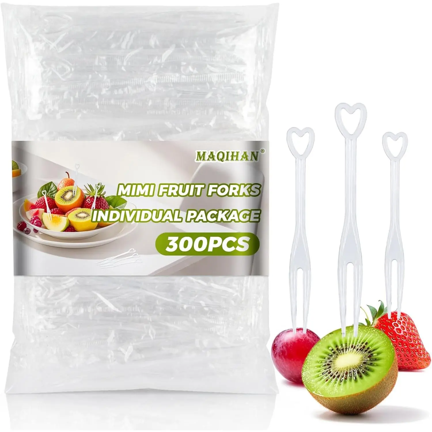 300 Disposable Mini Fruit Forks Individually Wrapped Plastic Appetizer Cocktail Forks Tiny Dessert Food Picks for Party Appetizer Charcuterie
