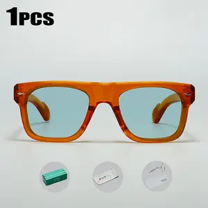FYTOO Orange Frame Blue Lens Sunglasses | Acetate Decor Glasses Set + 3 Accessories | Durable & No-Makeup Chic | Travel & Photo Must-Have | Affordable Holiday Gift 3883J&K