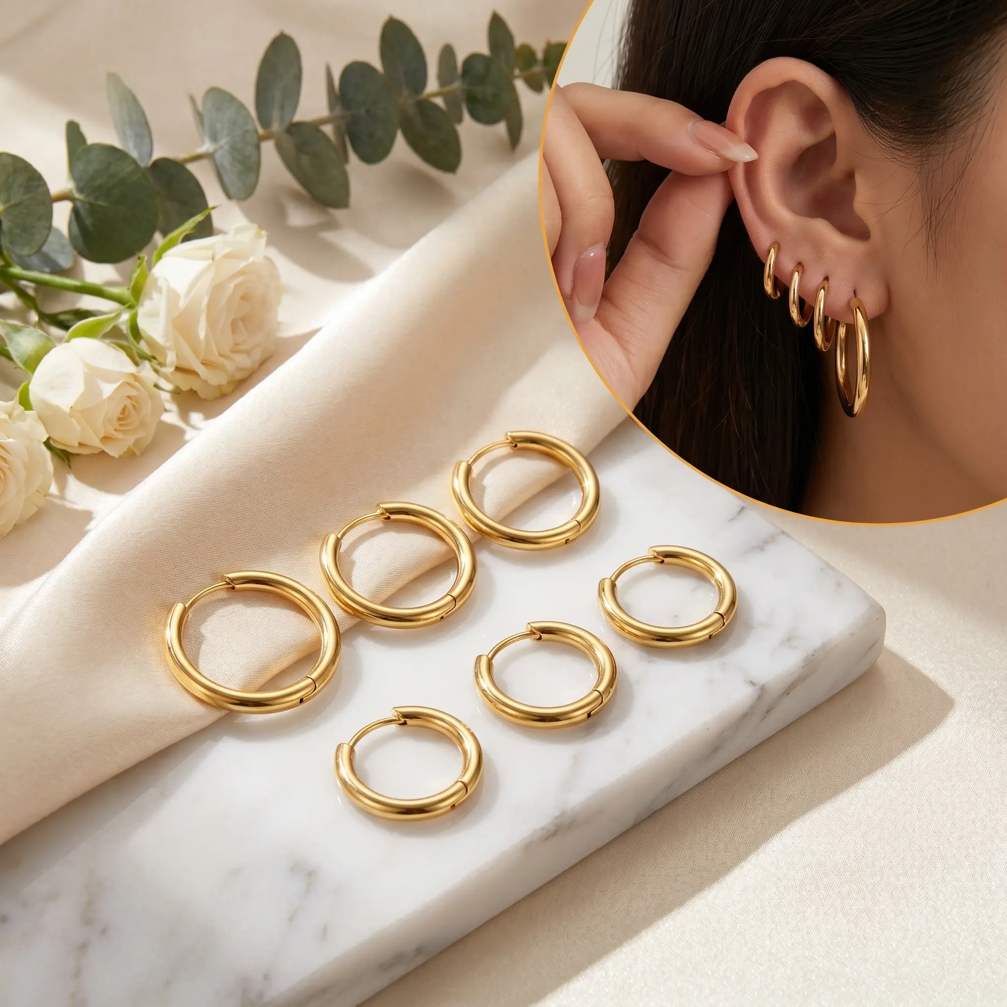 4 Pairs Surgical Steel Hoop Earrings  Silver Huggie Hoops Set for Men & Women (8mm-14mm), Earring Pack, Fashion