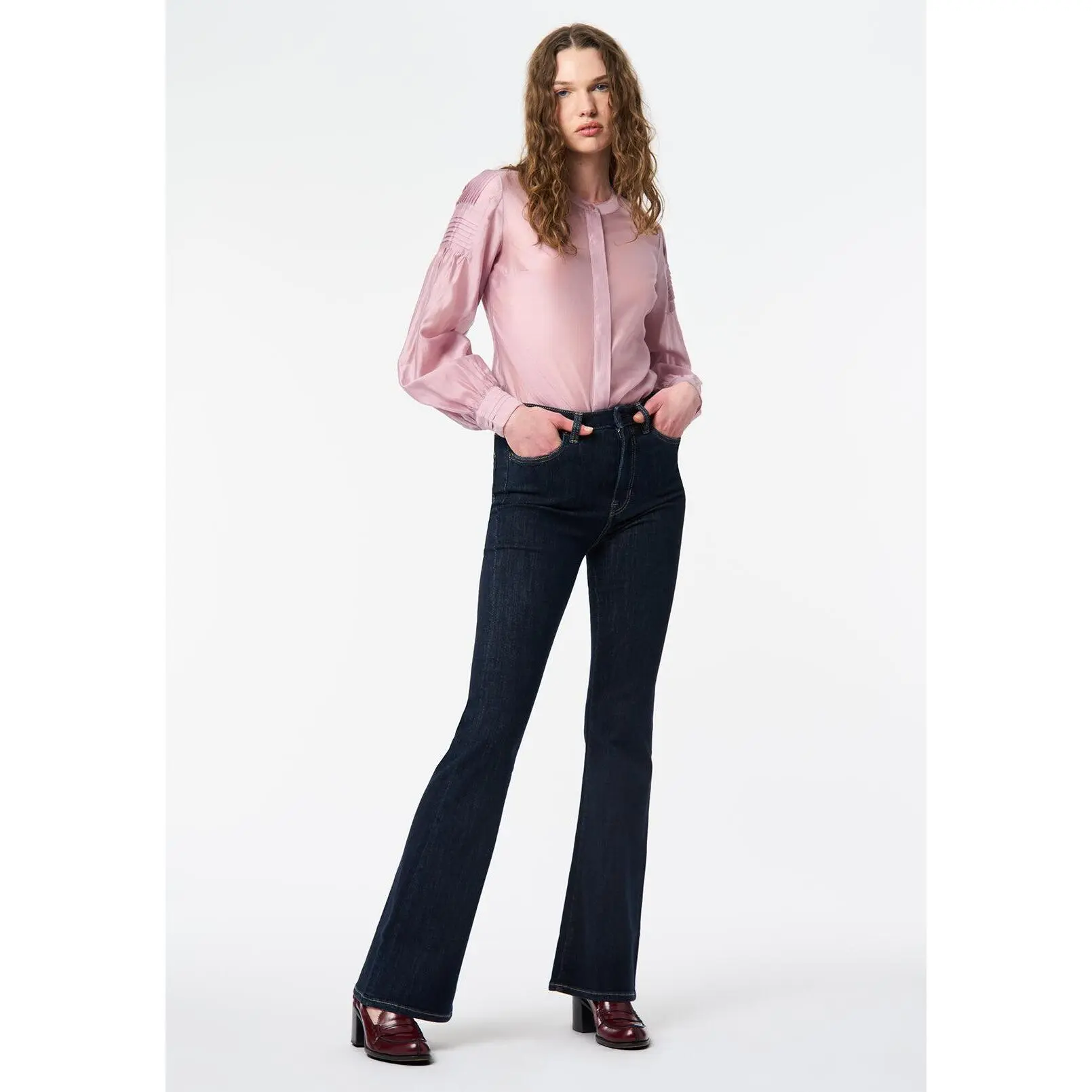 Fifi Women's Satin Blouse With Pleated Sleeve Detail, Burnished Lilac - WT0211