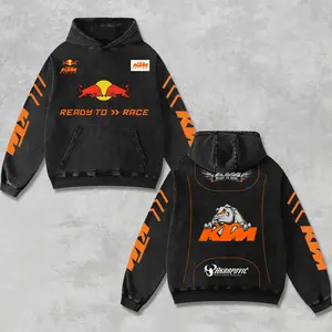 Retro Akrapovic x Redbull KTM Racing Hoodie Acid Washed, Motor World Championship Enthusiast, Motorcycle Off-Road Dirt Bike Graphic Streetwear, Heavyweight Biker Sweatshirt, Retro Moto Gear Motorbike Apparel Men’s Grunge Y2K Racing Jacket Style