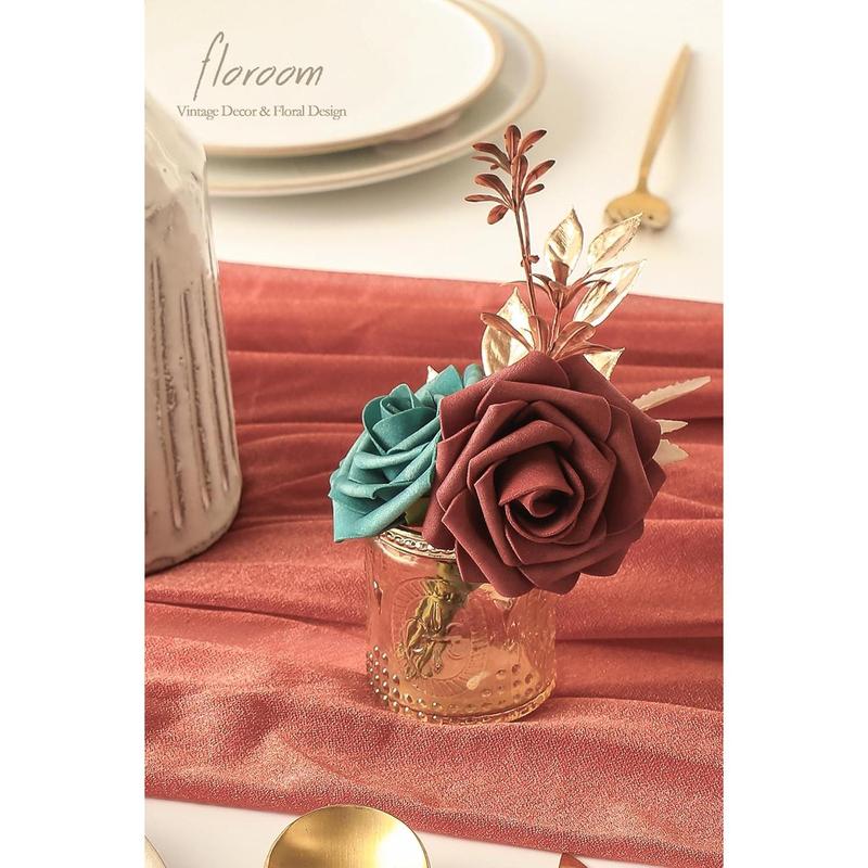 Artificial Flowers 25pcs Real Looking Teal Green Terracotta Ombre Foam Fake with Stems Bouquets Bridal Shower Centerpieces Floral Arrangements Tables Decoration Decorative Fruit crochet flower decor trifold  mirror body mirror table d frame  gift wreath