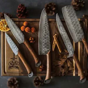 5 pcs handmade kitchen knife set with leather cover perfect Mother’s Day gift