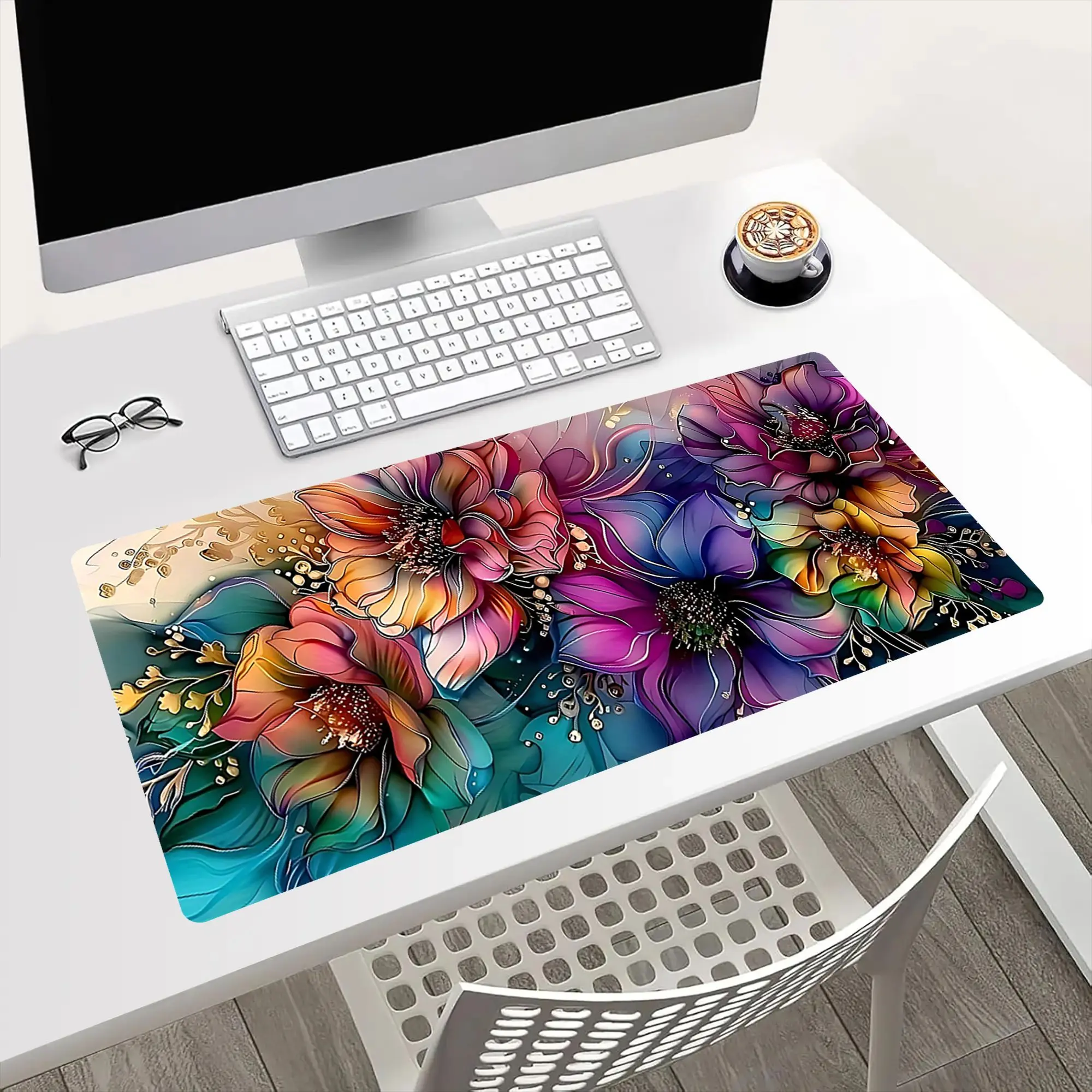 Large Extended Mouse Pad & Desk Mat Vibrant flowers Design - Non-Slip Rubber Base, Washable Suitable for Office, Gaming, Computer Work - Desk Mat Compatible for PC, Laptop, Desktop Computers