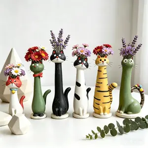 Cat-Shaped Resin Vase - Creative Animal-Design Decorative Vase for Home Decor (Home Supplies)