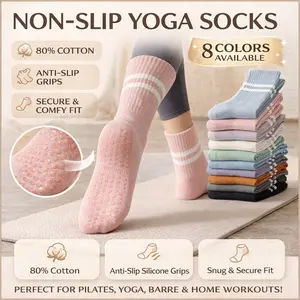 Non-Slip Yoga Grip Socks for Women – High Cotton Pilates, Barre & Dance Socks | Anti-Skid Sticky Workout, Gym & Studio Floor Socks for Yoga, Fitness & Home Training, Multi-Color