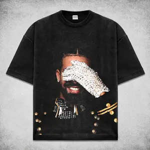 Retro 90s Drake Michael Jackson Military Jacket T-Shirt Vintage Acid Wash Oversized Tee, ICEMAN Album Merchandise, Glitter Sparkle Glove Graphic Hip Hop Merch, Retro OVO Owl Icon Streetwear Heavyweight Cotton Tee Rap Music Fan Clothing