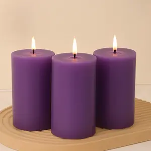 6-Pack Unscented Dripless Pillar Candles – 3"x6" Purple Paraffin Wax with Smokeless Cotton Wicks, Clean & Long-Lasting 60-Hour Burn
