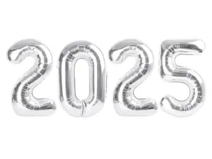 40 Inch 2025 Number Balloons, Silver Foil for New Year, Christmas, Graduation, Birthday