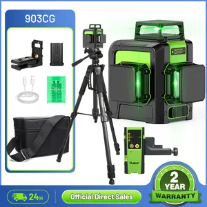 12-LINE 3D LASER LEVEL | Huepar 903CG 360° H+V Green Beam 4X Brighter for Ceiling/Tiling/Plumbing Self-Leveling & Super Powerful