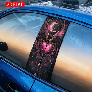 2Pcs Gothic Style Pink Heart Wing Crescent Moon Car B-Pillar Sticker, PVC Self-Adhesive Waterproof Scratch-Resistant Decor, Exterior Auto Accessory For Car Post Decor