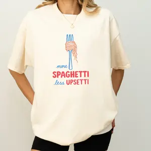 More Spaghetti Less Upsetti Tee – Cute Top Funny Graphic Tees, Vintage Shirts for Women, Perfect Cute Shirts Womenswear Casual Comfortable Fit