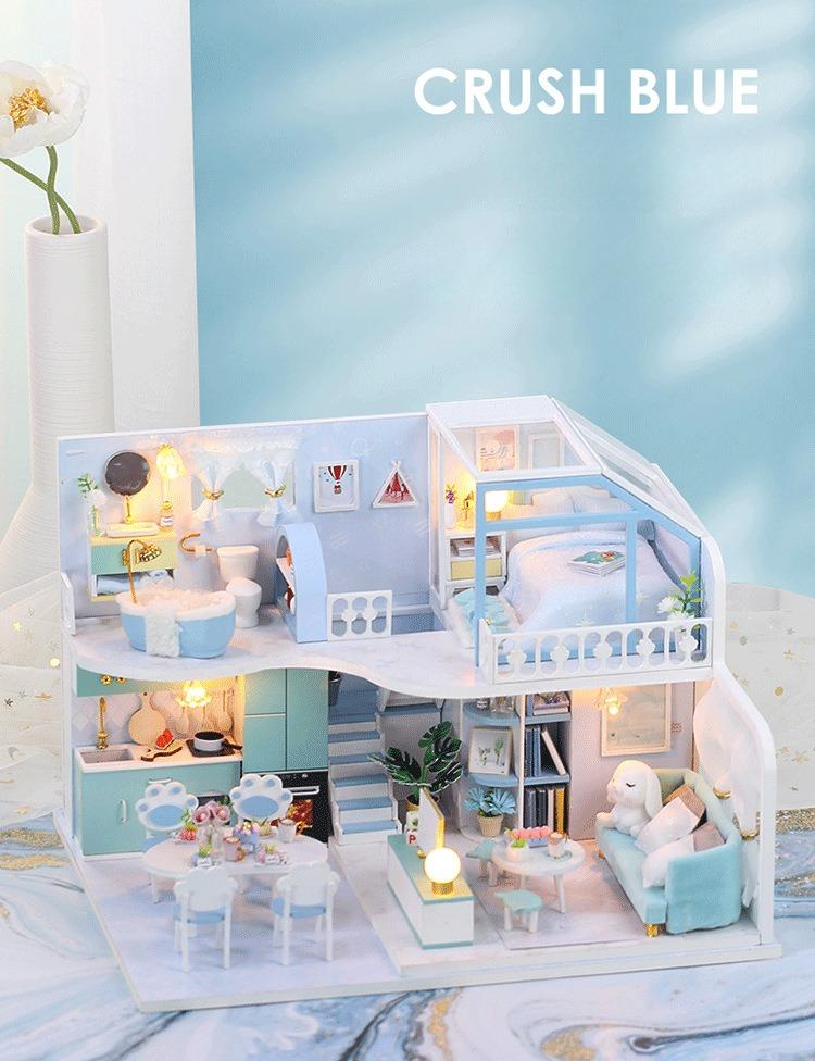 DIY Creative Attic Cottage — "Blue Serenity": A 3D Assembly Model. This makes for an exquisite birthday or holiday gift, as well as an ideal choice for crafting enthusiasts.