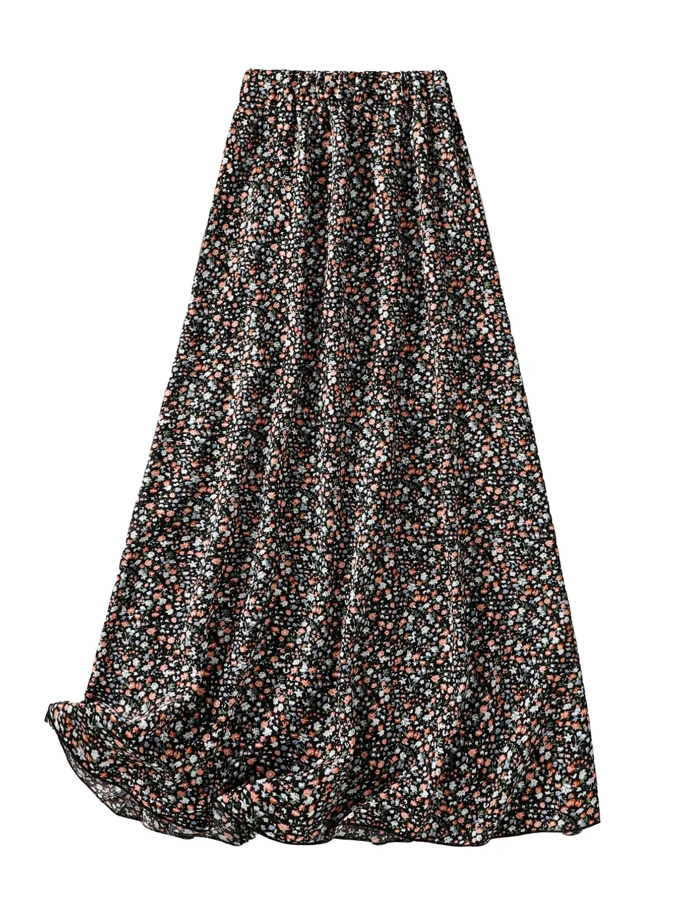 Summer Women's High Waist Ditsy Floral Print Long Dress, Flowy Drop Hem Vacation Boho Bohemian Style Skirt, Spring Summer Fall Daily Wear, French Elegant A-Line Dress