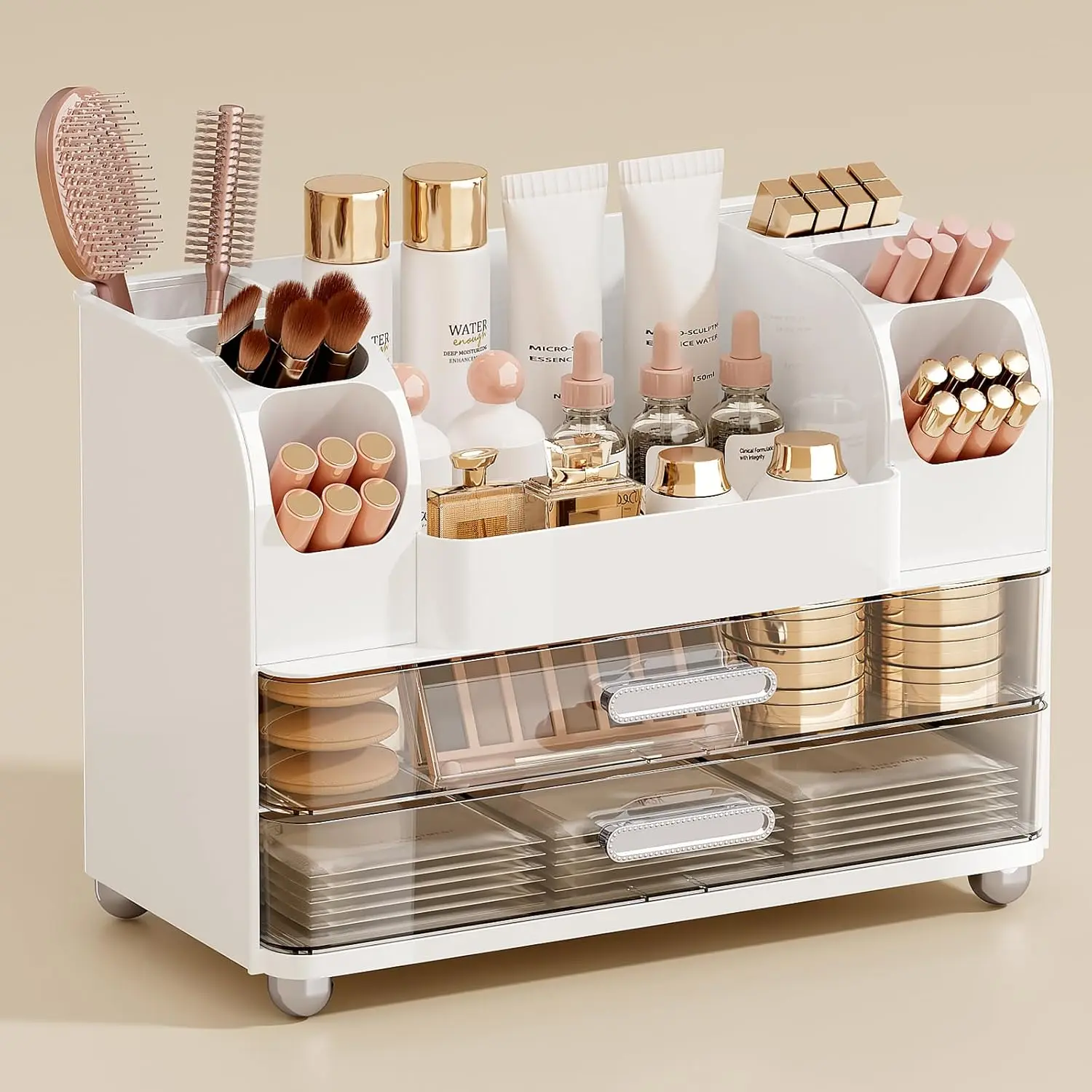 Compartmentalized Large Makeup Organizer with Drawers - Cosmetic Storage Box for Skincare Products, Makeup Brushes, Lipsticks, Vanity Counter Vanity Use