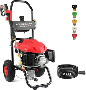 PowerSmart Gas Pressure Washer 3300 PSI, 2.5 GPM, 201cc, 3800W with Onboard Soap Tank, Metal Spray Wand, 5 Nozzle for Cleaning Equipment, Decks, Driveways, Two Story Homes, Paint prep, DB1050