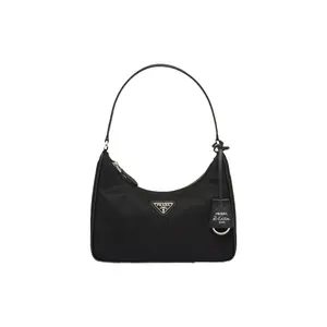 PRADA Re-Edition 2005 Hobo Bag with Silver Triangle Logo and Recycled Nylon for Women