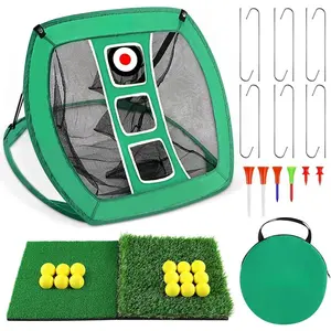 Pop Up Golf Chipping Net, Indoor/Outdoor Golfing Target Net Collapsible Portable Golf Hitting Net with 15  Balls and 2 Hitting Mats for Backyard Driving and Swing